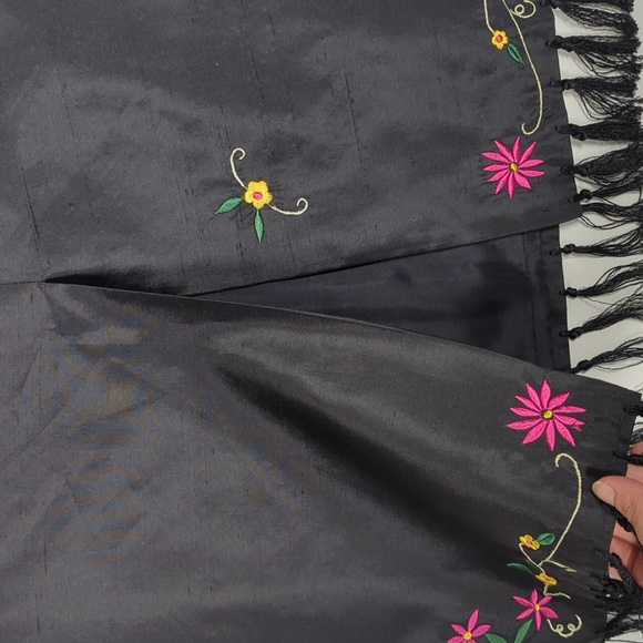 Silkland Boho Black Embroidered 100% silk maxi skirt Size 8 - Picture 10 of 12
